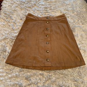 Button Up Tan Faux Suede Skirt